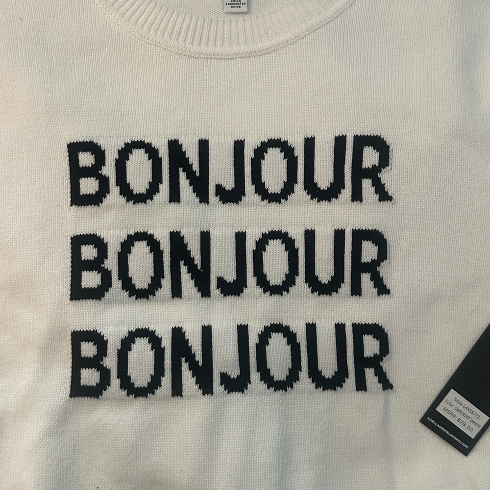 NEW! Karl Lagerfeld White Sweater with Black Text